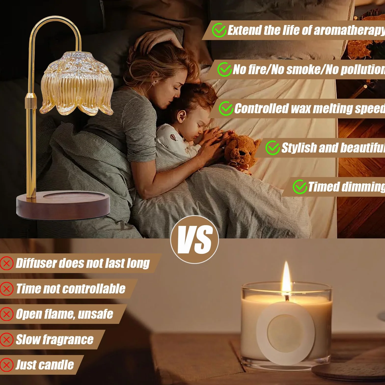 Lampada Scaldacandela Dimmerabile con Timer e Altezza Regolabile Senza Fiamma per Candele in Vaso Elettrico