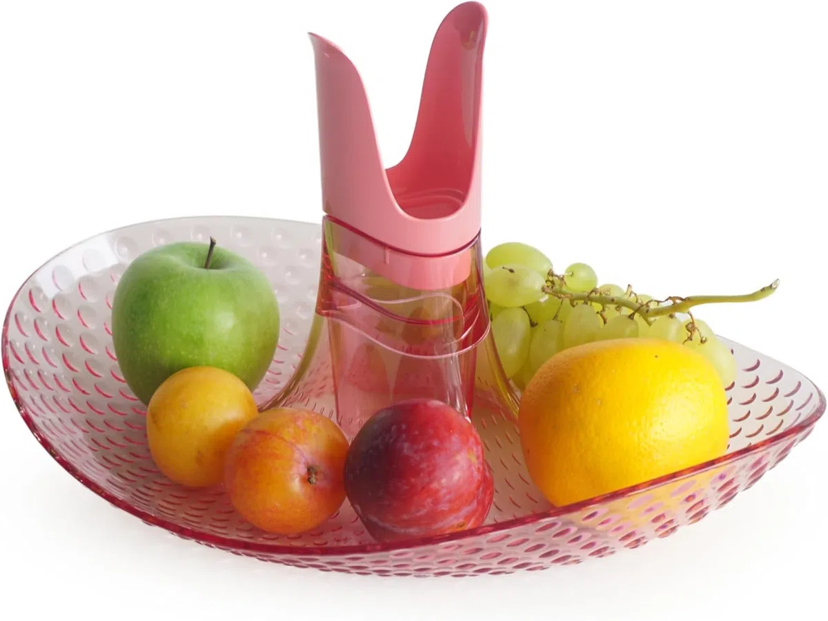 Granata Perica Porta Frutta da Tavolo, Centro Tavola Moderno con Design in Policarbonato Trasparente di Qualità, Fruttiera Centrotavola con Alloggiamento Portatovaglioli o Portacandela