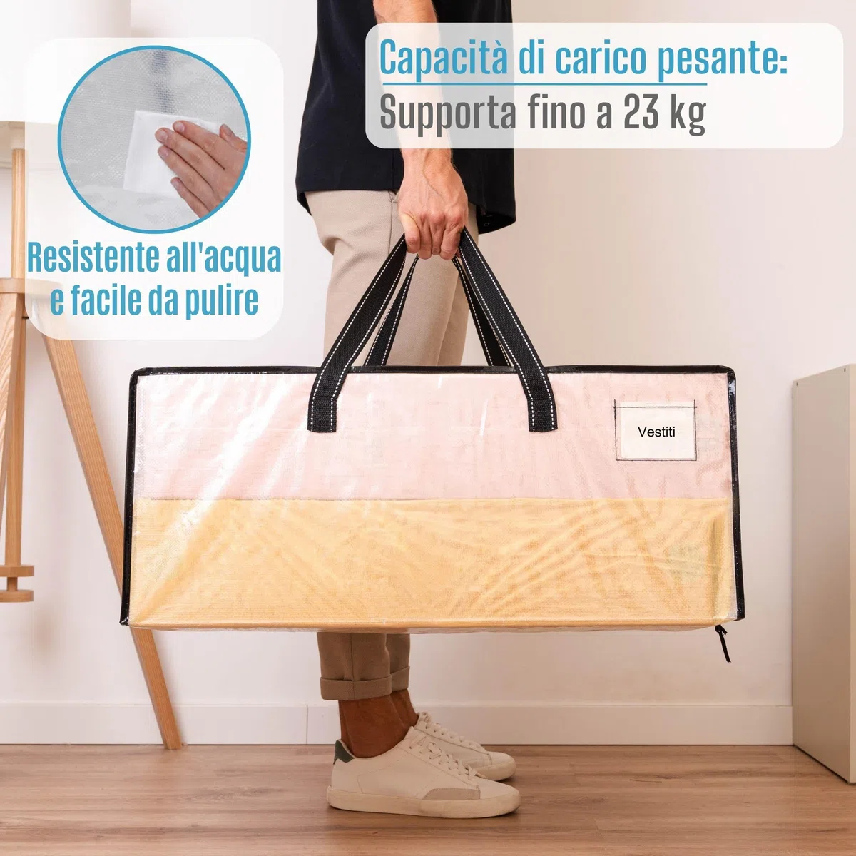 VENO 4 pezzi 87L Borse da trasloco grandi con manici e cerniere resistenti, Scatoloni per trasloco, borsa di stoccaggio dei vestiti Sacchi da biancheria per traslochi, viaggi (Trasparente, Set da 4)