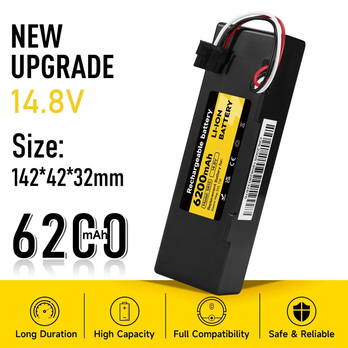 Batteria sostitutiva 6200mAh/14,8V per Xiaomi Mop/Mop 2s / Mop Pro, STYTJ02YM, per Xiaomi T12 S12, per Xiaomi Vacuum Batteria dell'aspirapolvere