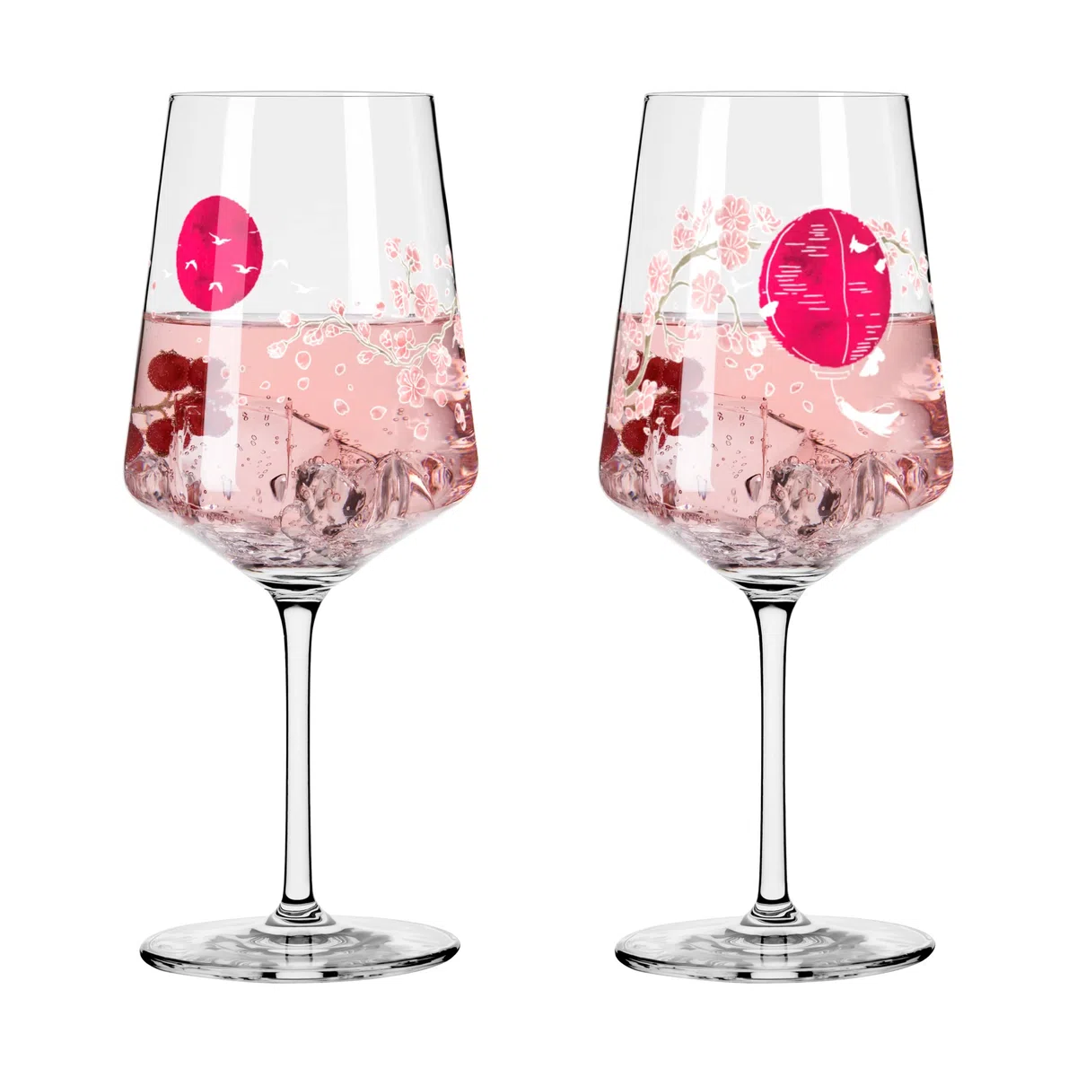 RITZENHOFF 3461007 Set di 2 bicchieri da aperitivo Sprizz da 500 ml - Serie Sommersonett No. 7 con motivo asiatico rosa - Made in Germany