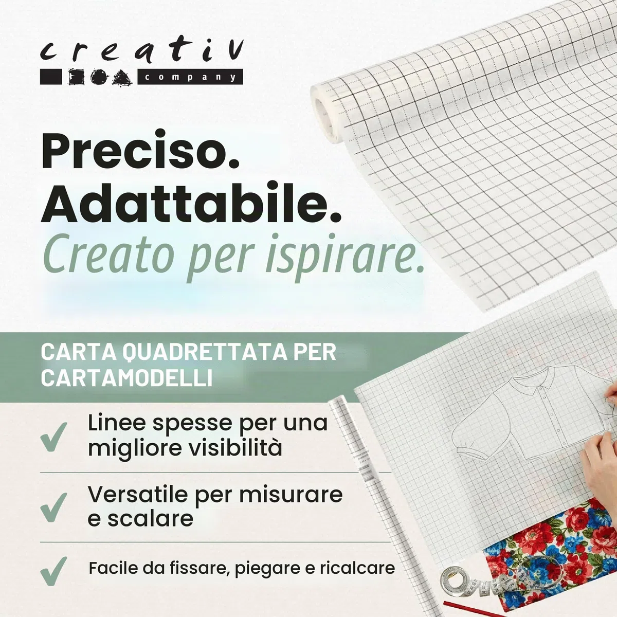 Rotolo di carta a quadretti per realizzare cartamodelli per abiti da donna, larghezza: 80 cm, 15 m