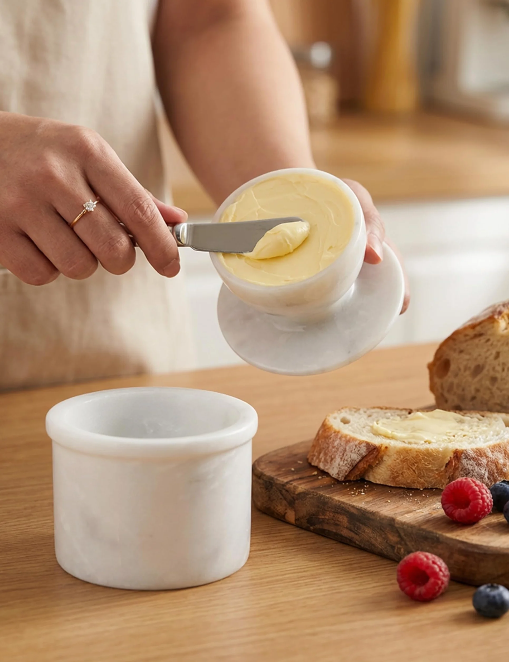 Radicaln Burriera in marmo Radicaln da 10,8 cm, contenitore per burro fatto a mano Bianco per la decorazione della cucina