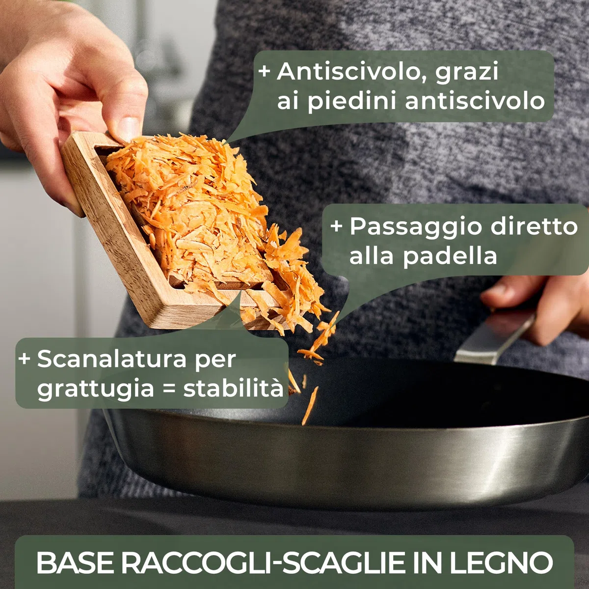 WALDWERK Grattugia Design (24,5x10,5 cm) – Grattugia formaggio manuale in acciaio inox con lame incise – Grattugia verdure con vassoio raccoglitore in legno massello senza plastica
