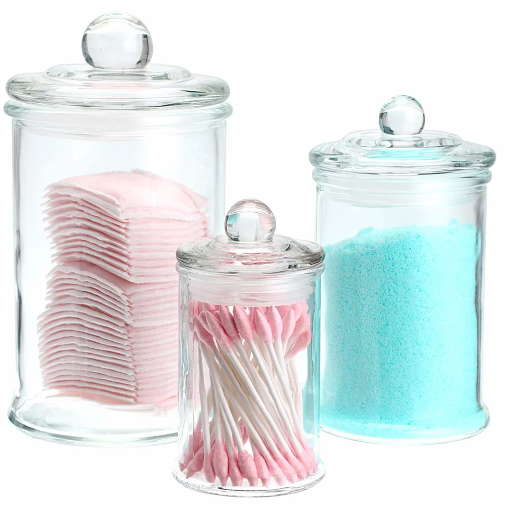 Skelang 3 pz Barattoli in vetro ermetico, barattolo di vetro con coperchio, per conservare sale da bagno, cotone stelo, palline di cotone in bagno