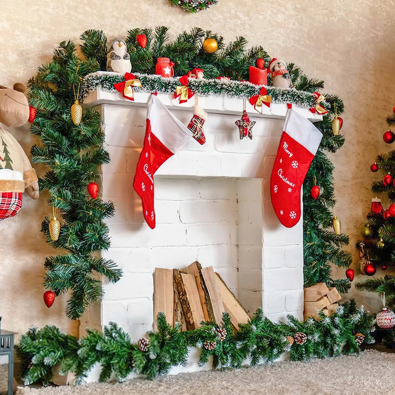 DATEFUN Ghirlanda di Natale Artificiale, 2.7m Ghirlanda di Abete Verde del PVC, Decorazioni Natalizie Allaperto dellinterno per Camino, Scala, Finestre, Festa di Natale (270 Rami)