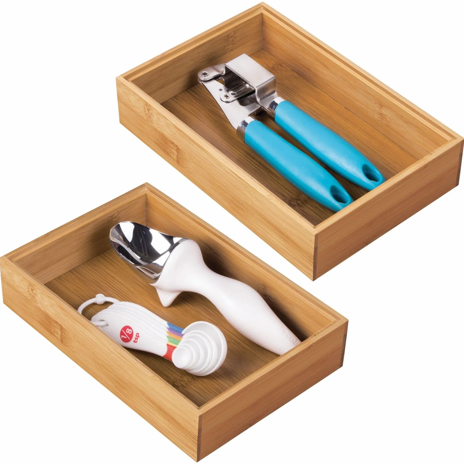 mDesign Set da 2 Portaposate da cassetto – Divisore cassetto modulare per argenteria e utensili da cucina – Organizer per posate in bambù – marrone chiaro