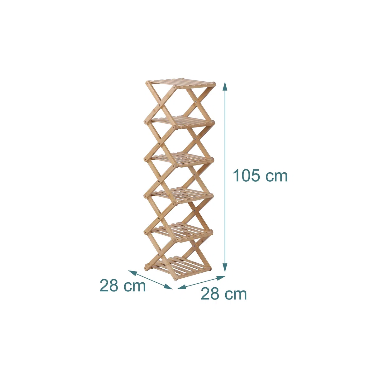 Relaxdays Scaffale portascarpe Pieghevole in bambù – 6 Ripiani, Compatto 105x28x28cm Naturale