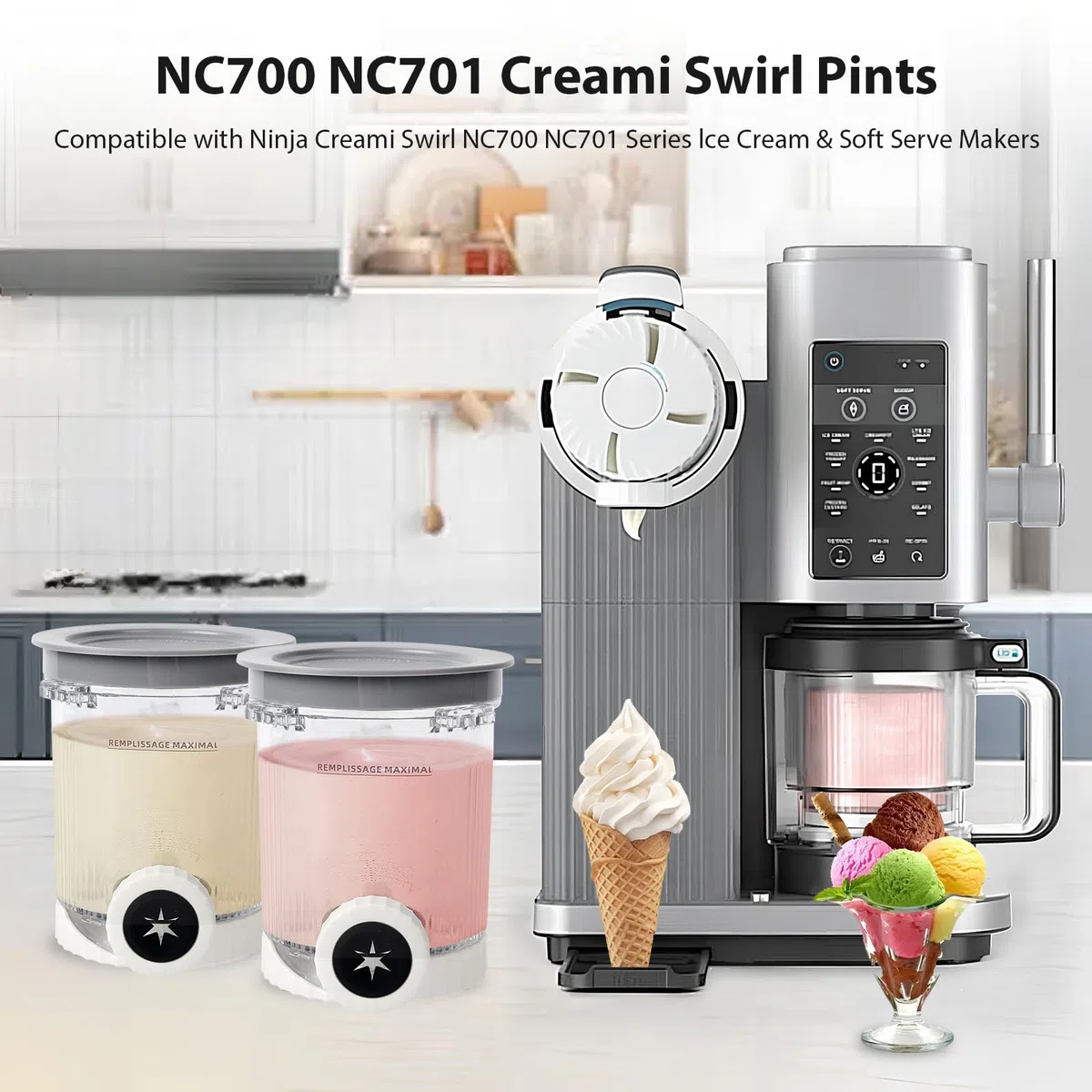 Contenitori per Ninja Creami Swirl Pinte e coperchi, contenitore per ghiaccio compatibile NC700 701 NC701Q CN701CO Ninja Creami Swirl Pinte, BPA Free e lavabile (4 pezzi)