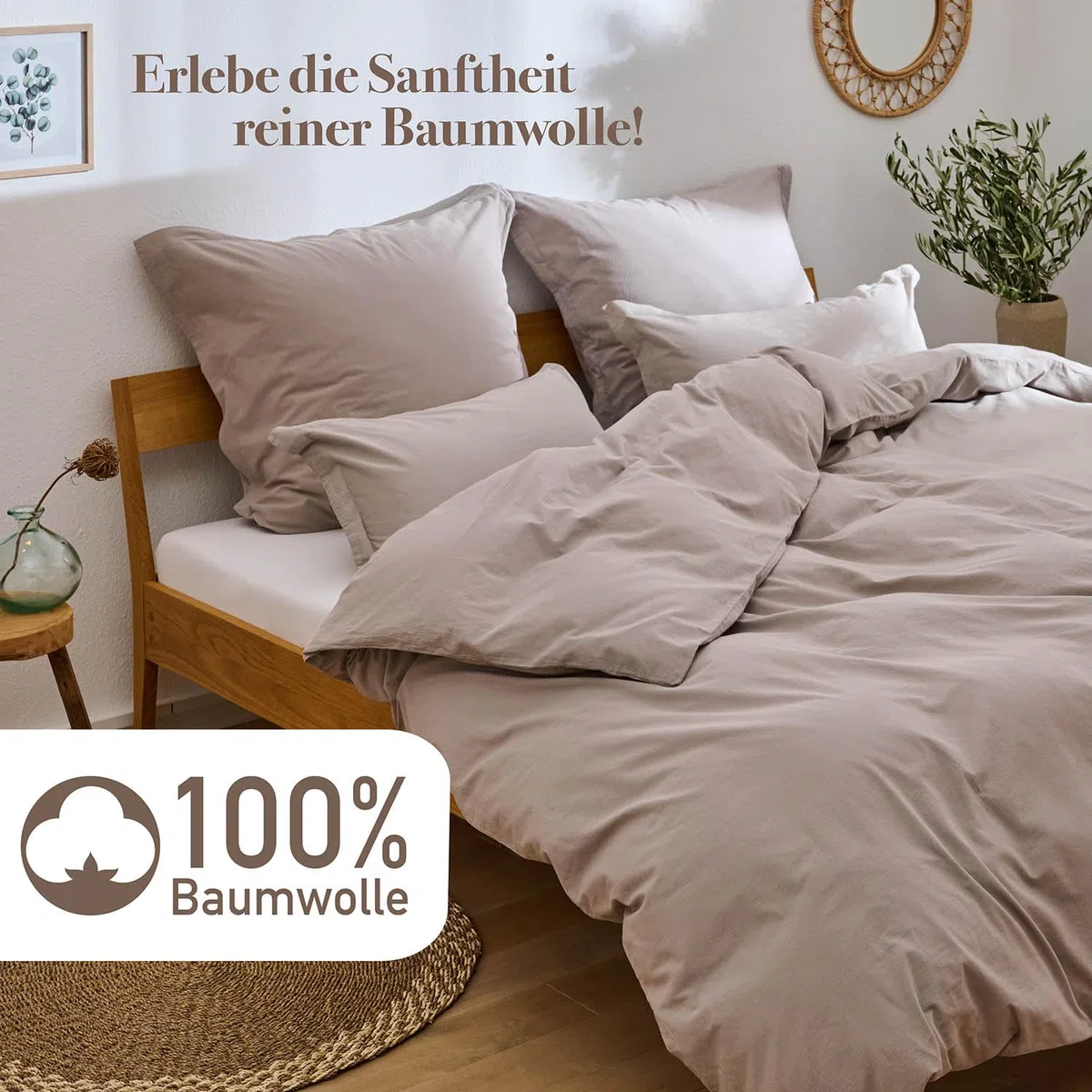 Blumtal Biancheria da Letto Stone Washed 135x200cm Lino e Cotone 40x80cm Alternativa Mussola Set Copripiumino 135x200 + 40x80 – Taupe