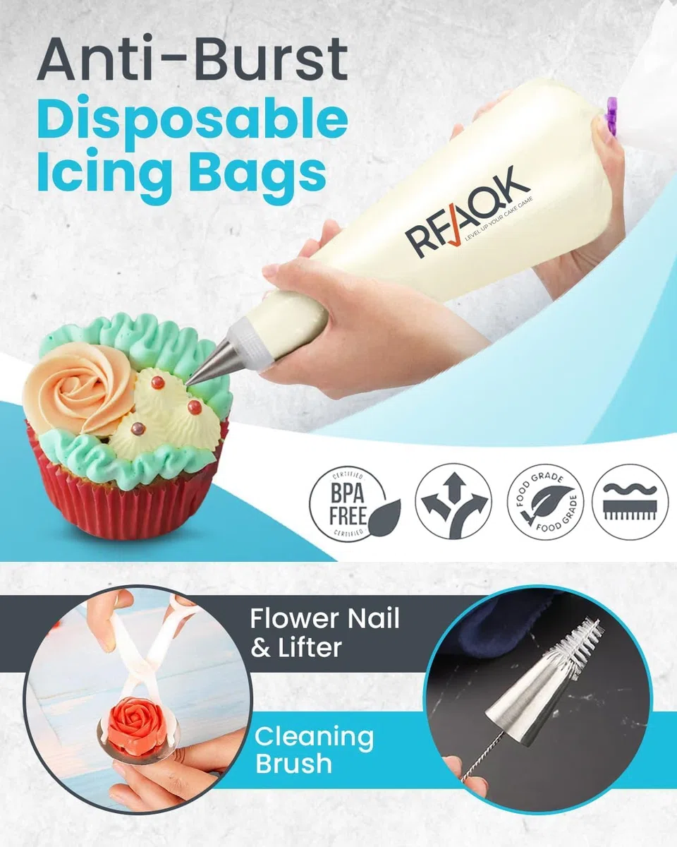 Beccucci Sac a Poche Riutilizzabile-RFAQK 74 PCs Bocchette Sac a Poche includere 48 Numerato Beccuccio Sacca a Poche & Sac a Poche Usa e Getta- Tabella Dei Modelli,EBook & Pasticceria Accessori