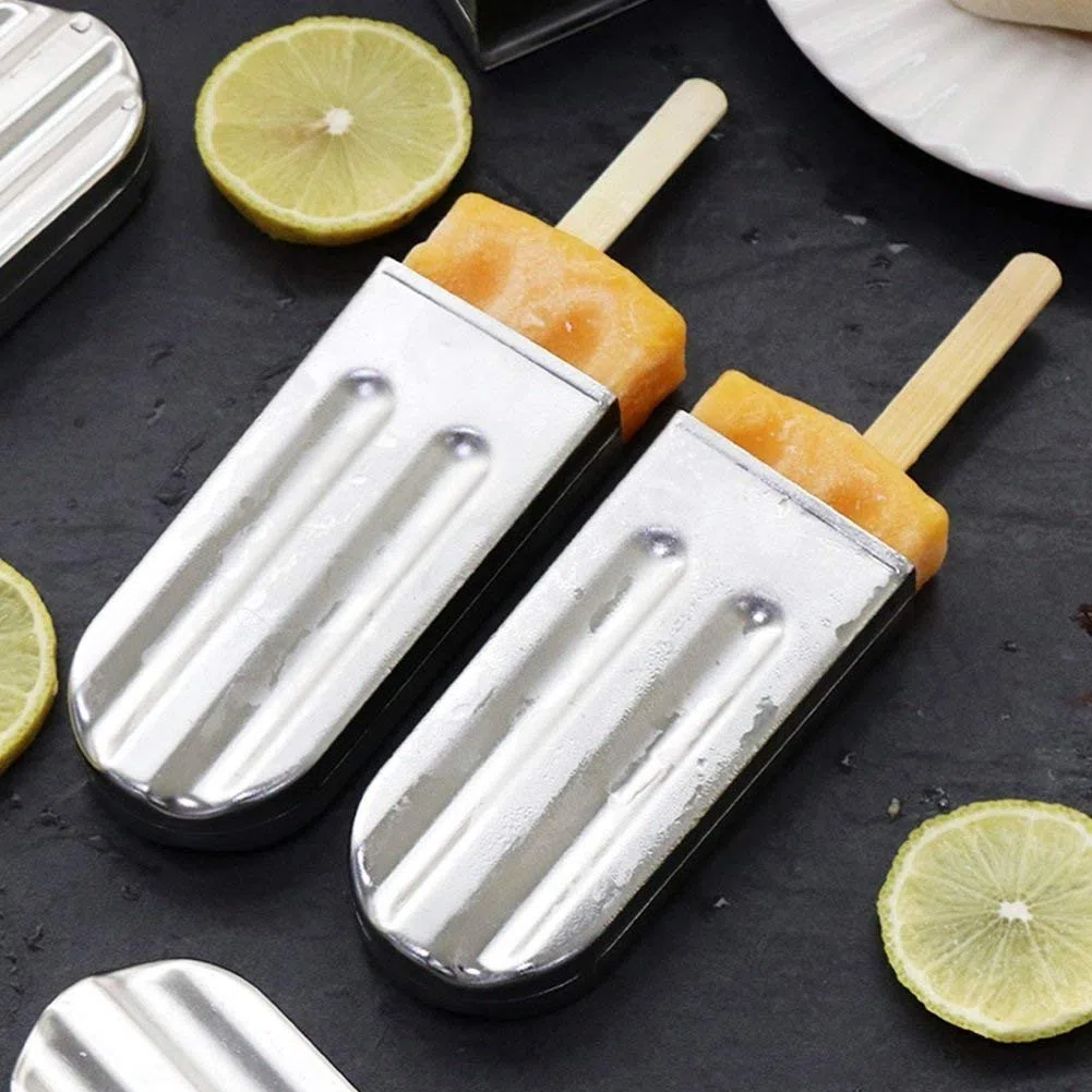 6 Pz Stampi per gelato Stampi per cubetti di ghiaccio e attrezzi per stampi per ghiaccioli con piatto a doppia scanalatura e ripiano in acciaio inossidabile