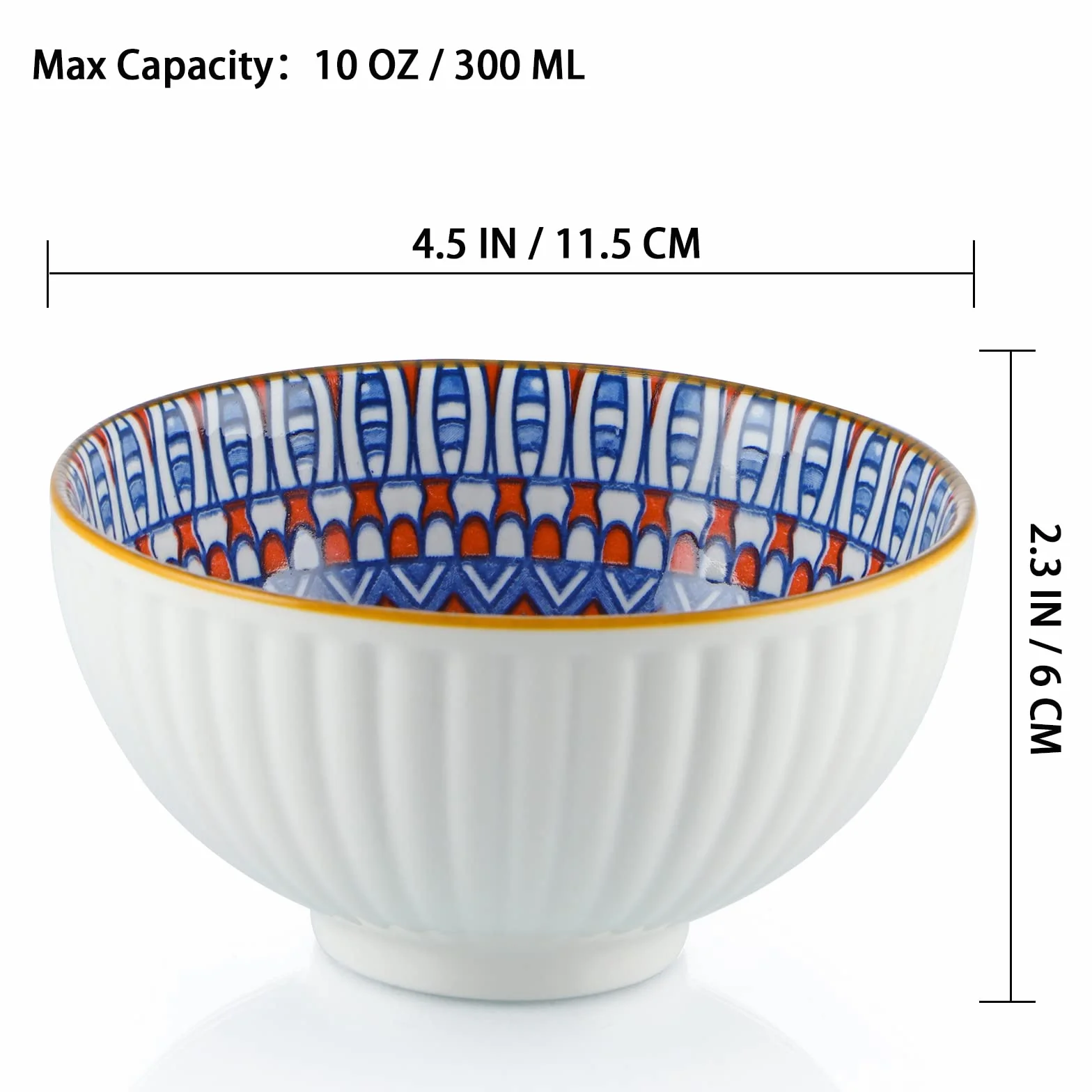 Skelang 6 ciotole in porcellana, 300 ml, ciotole per cereali, ciotole in stile bohémien, per cereali, zuppa, dessert, snack, frutta, insalata (motivo geometrico)