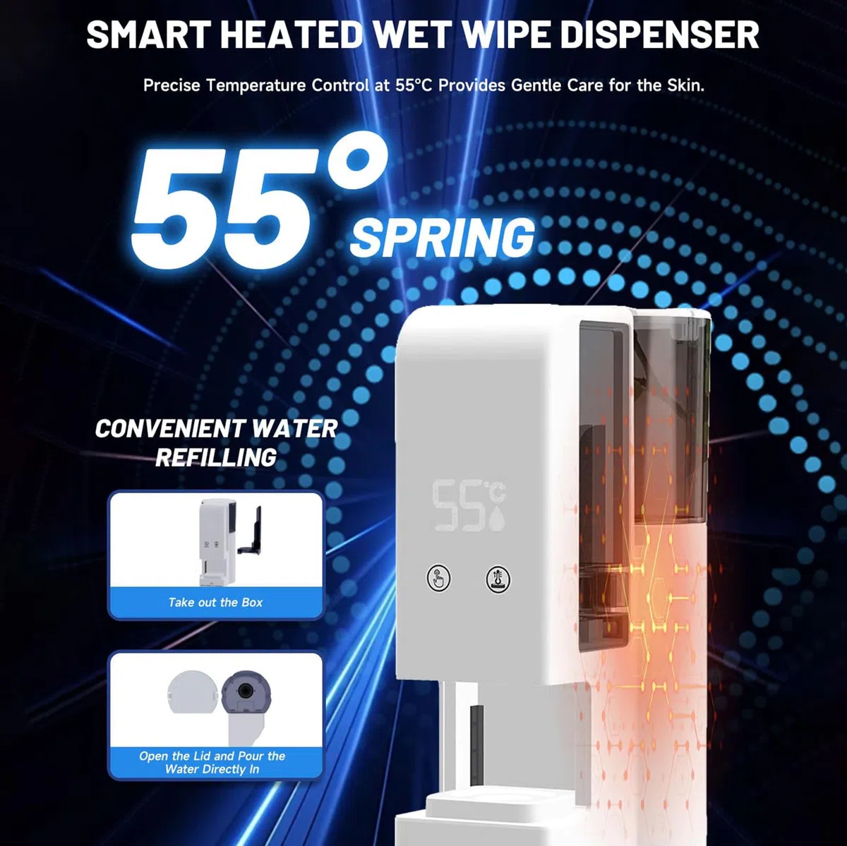 Dispenser Intelligente di Asciugamani Caldi 2026, Riscaldamento rapido in 5 Secondi con 40 compressi, Avvio Un clic e Controllo della Temperatura for Spa, casa Salone(80 Towels)