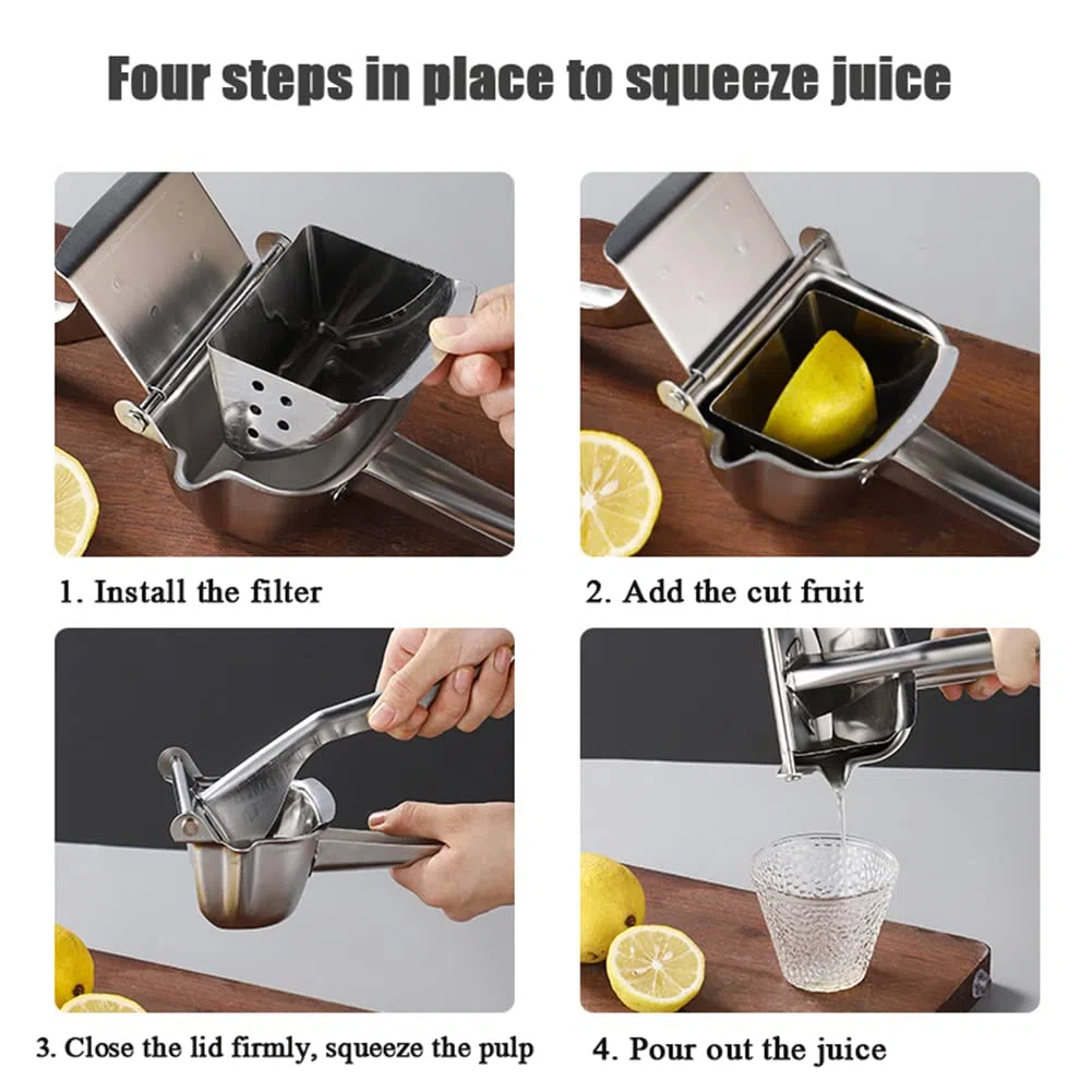 Spremiagrumi manuale, in acciaio inox 304, per mele, pere, agrumi, melograni, limoni, arance e altro, spremi frutta manuale