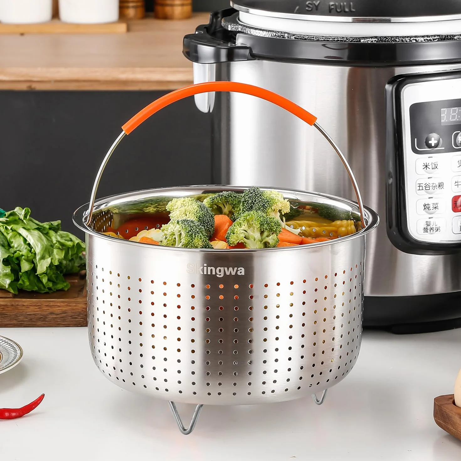 Cestello per cottura a vapore per pentola istantanea, inserto in acciaio inox per pentole (8L)
