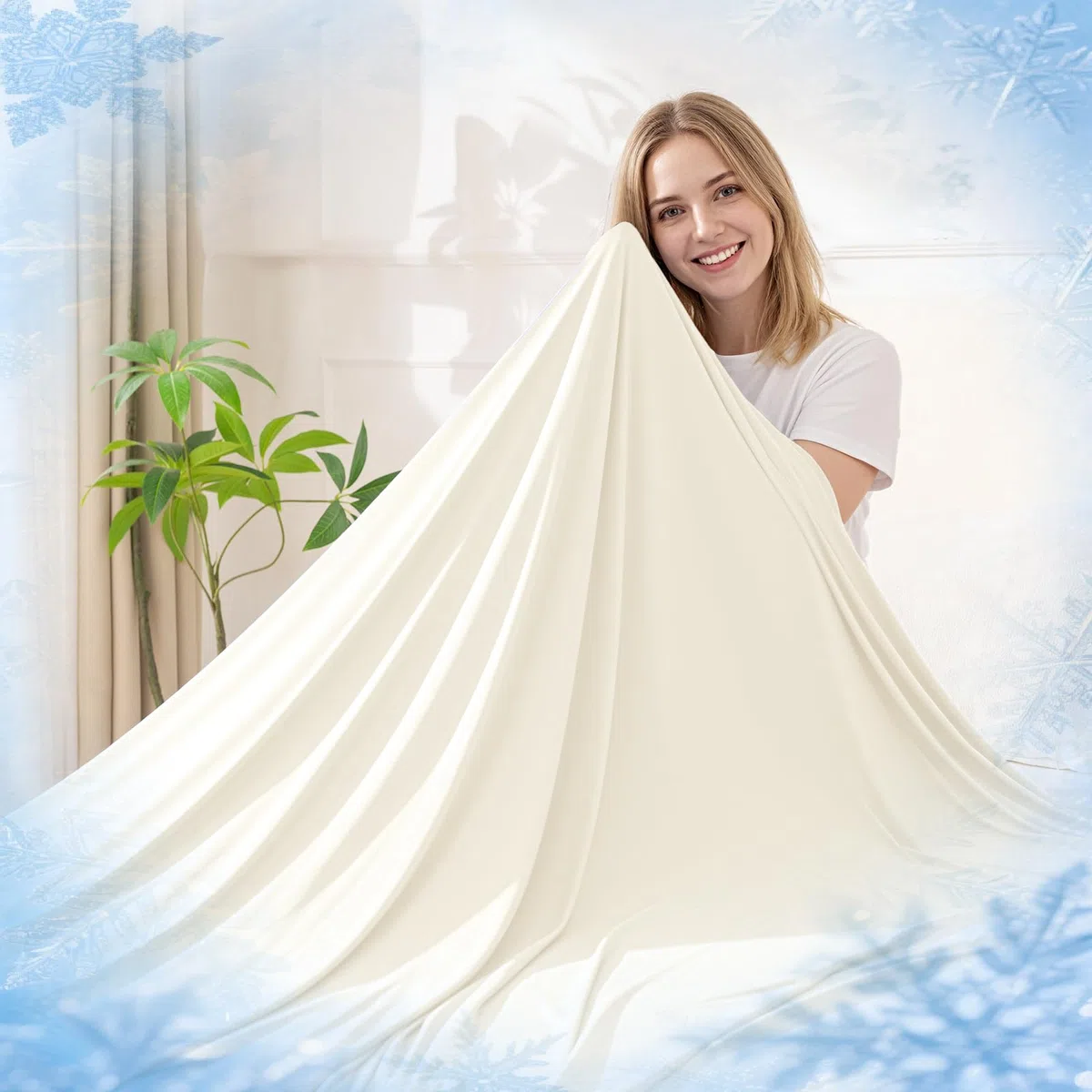 Coperta rinfrescante per sudorazione notturna, coperta estiva per letto, per dormire caldo, confortevole, leggera, 228 x 259 cm, Gestructureerd-beige