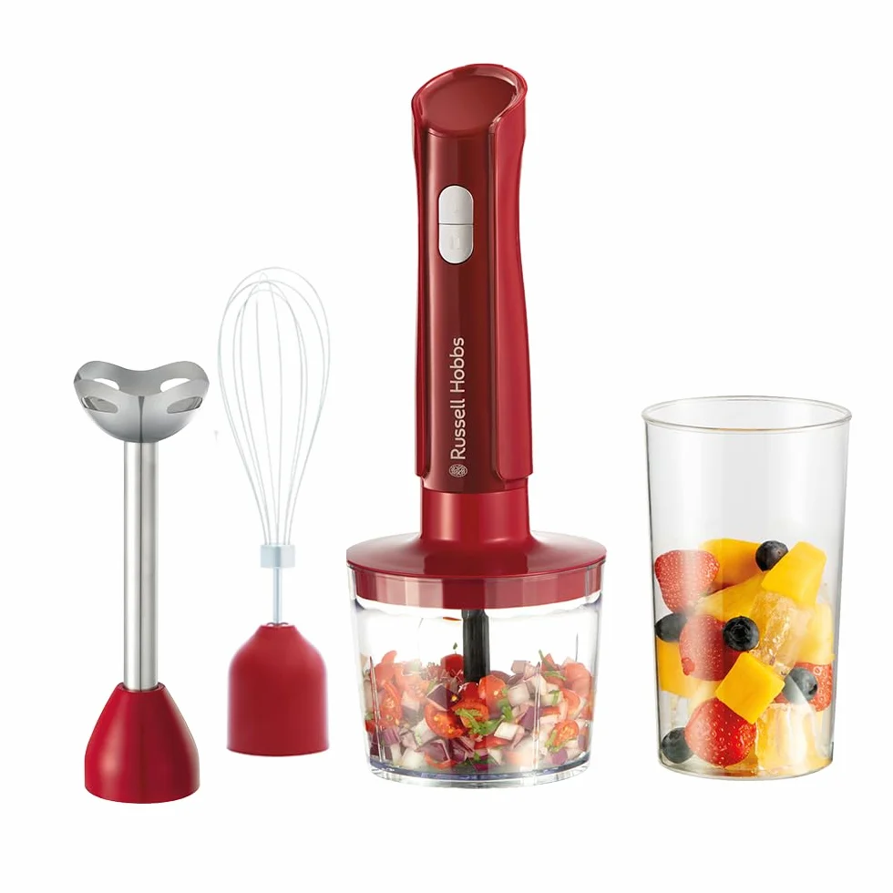 Russell Hobbs Frullatore a Immersione [3 in 1: Frullatore, Frusta e Lame Tritatutto] Desire Rosso (600ml, Parti lavabili in lavastoviglie, Lame acciaio inox, Per frullati, zuppe, salse) 27142-56