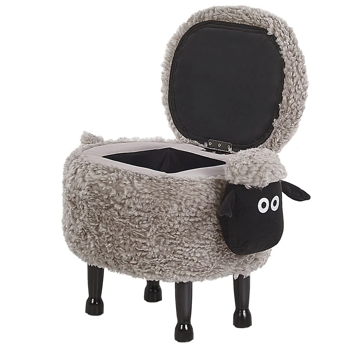 Beliani Pouf Contenitore per Bambini Finta Pelliccia Grigia con Gambe Legno