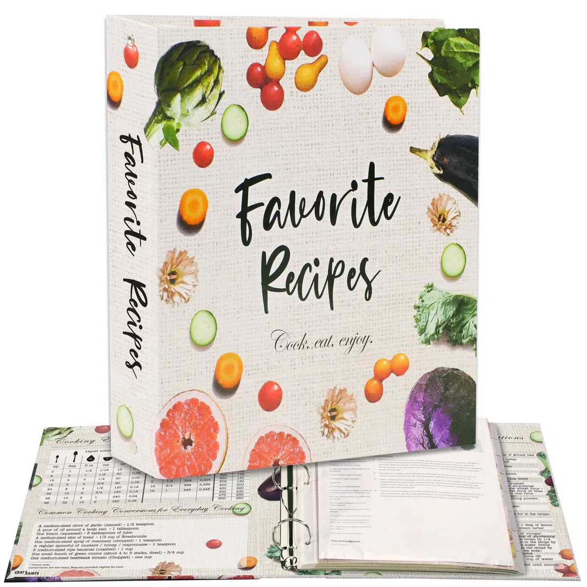 Raccoglitore per ricette a 3 anelli, formato A4, con 16 divisori, 32 etichette e 50 buste in plastica. Conserva le tue ricette stampate e crea il tuo libro di ricette preferite. Simpatico set di