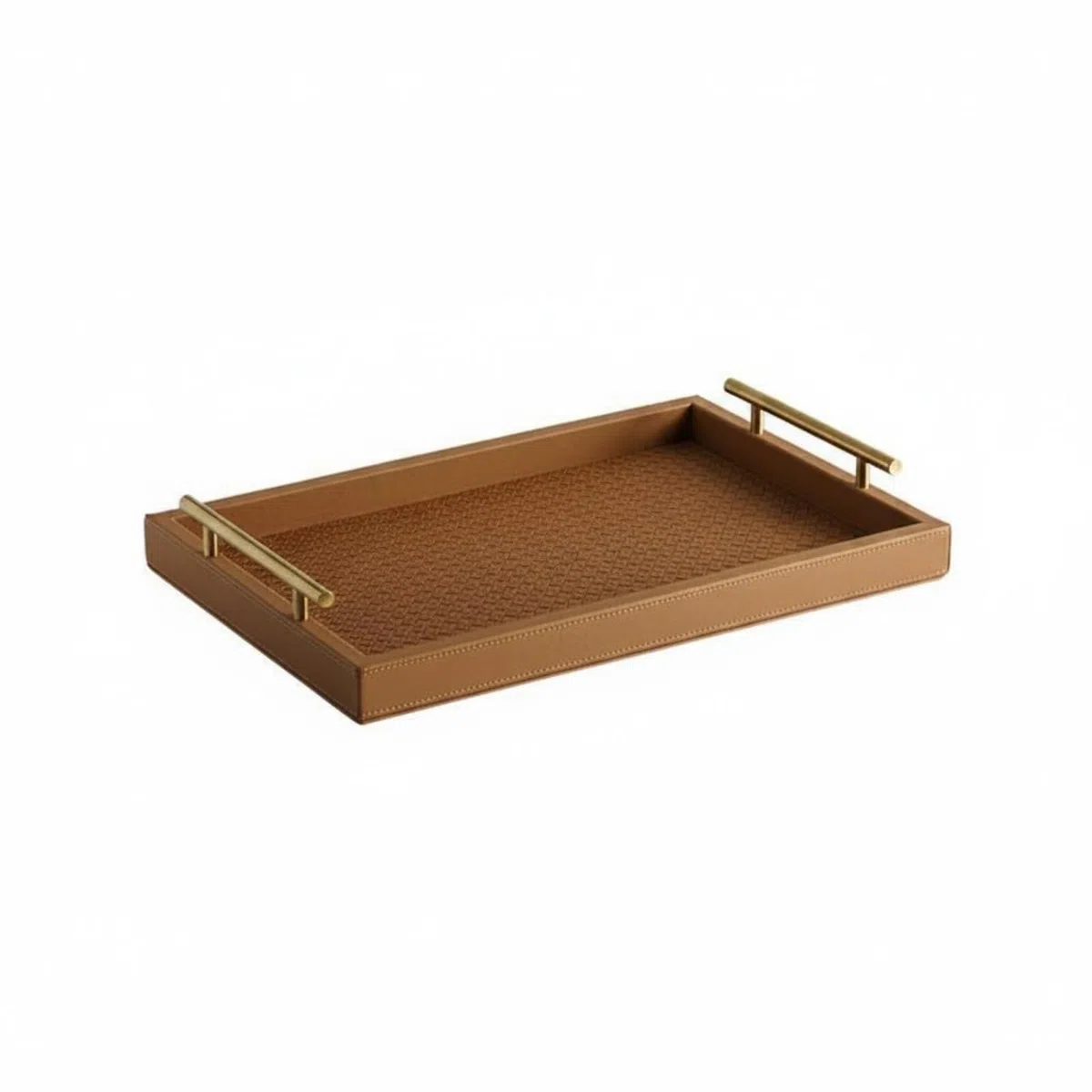 Vassoio in Pelle Elegante Organizer Rettangolare in Pelle Decorativo Organizzazione Domestica per Soggiorno, Marrone Cammello Chiaro