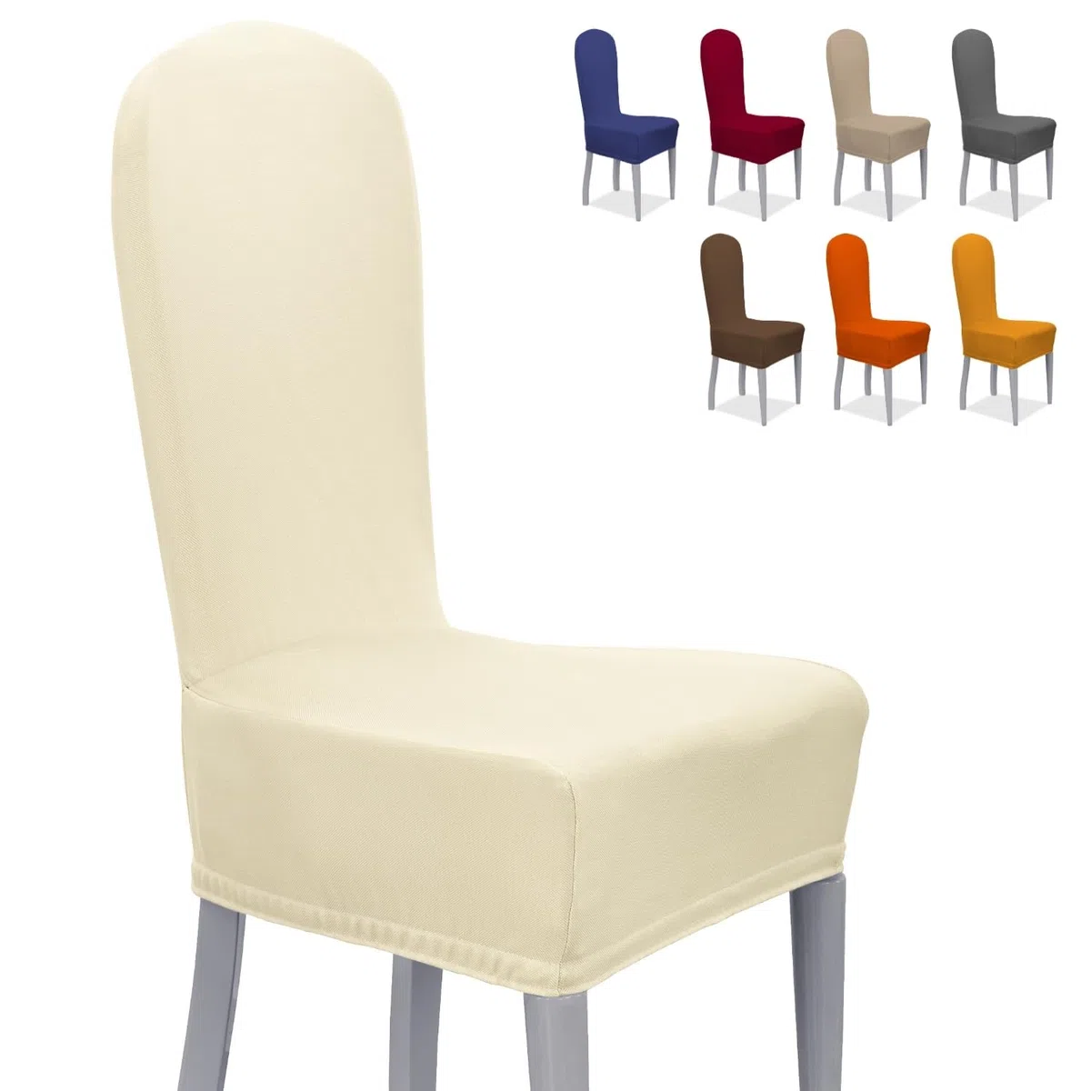 Banzaii Coprisedia Elastico con Schienale Tondo 6 Pezzi, Coprisedia Universale per Sedie Cucina e Sala da Pranzo, Fodera Sedia Elasticizzata Lavabile, Panna