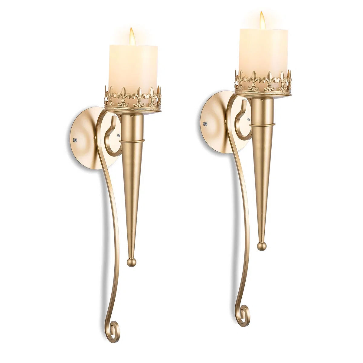 Sziqiqi Portacandele da Parete Set di 2- Applique da Parete Portacandele da Muro per Candele a Colonna Decorazione Murale in Oro per Soggiorno Camera da Letto Camino Bagno