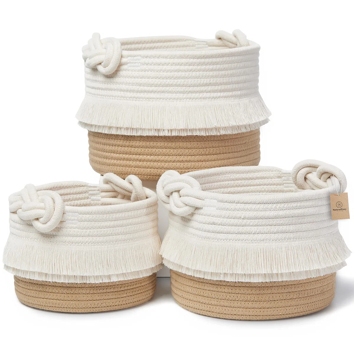 NaturalCozy 3 cestini con nappe (bianco sporco e marrone)