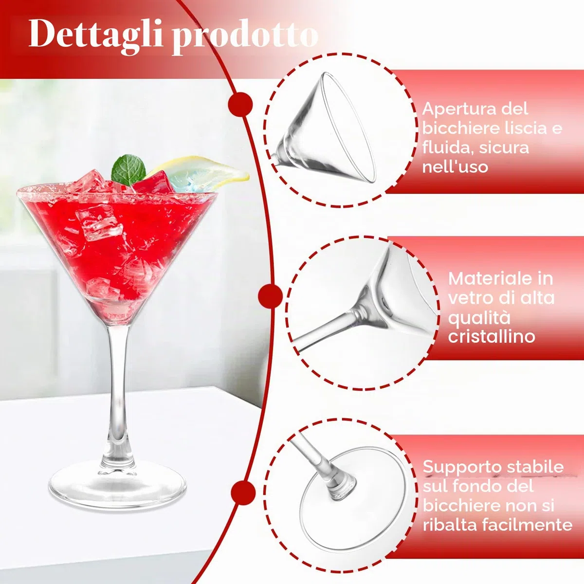 CYEER Set di 6 Vasi di Martini 190ml, Vasi di Espresso Martini (10x15,9cm), per Cena, Matrimonio, Festa, Ristorante, Bar