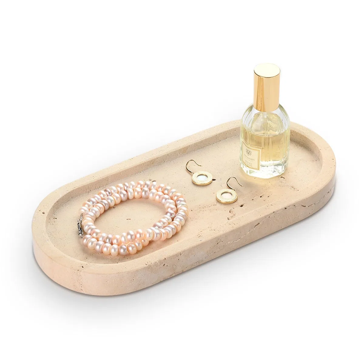 Vassoio da bagno ovale in travertino naturale, vassoio ovale da bagno, da utilizzare per lavello da cucina, comò e profumi, organizer per la casa per gioielli, cosmetici