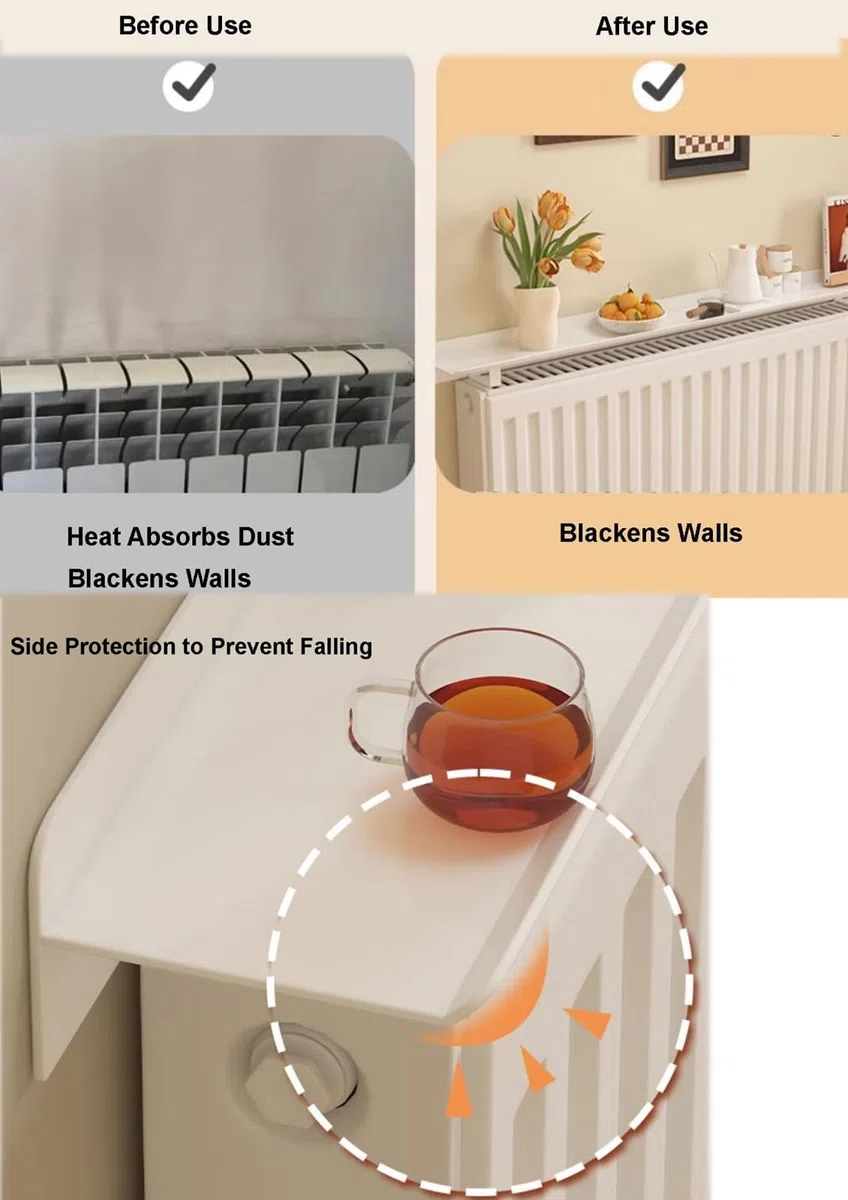 Mensola sopra Termosifone Mensola per Termosifone Rimovibile Senza Foratura Copri Termosifone Moderno da 15Cm di profondità, Copertura per Radiatore in Lega di Alluminio, Antipolvere 40cm