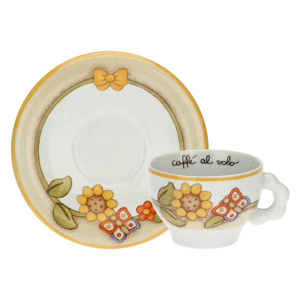 THUN - Set 2 Tazze Country con Fiori, Farfalla e Uccellino