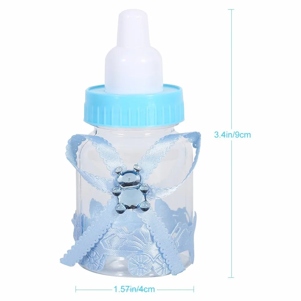 50 pezzi Bomboniera per la doccia con biberon, Scatola di caramelle per biberon Bottiglia di caramelle per bambini mini bottiglie per la doccia del bambino Mini bottiglia di latte del bambino (Blu)