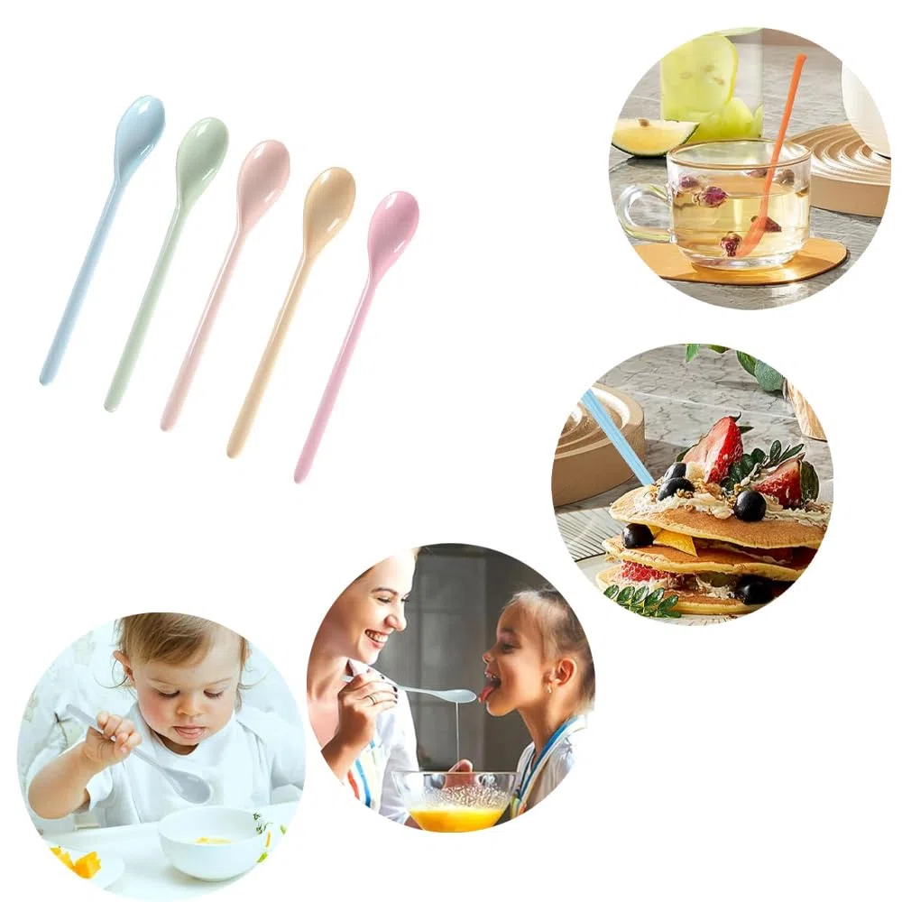 5 Pezzi Cucchiai Di Plastica 18,5 cm Manico Lungo Cucchiaini Lunghi Plastica Cucchiaio in Plasticas Colorato Riutilizzabili per Ristorante, Casa, Caffetteria