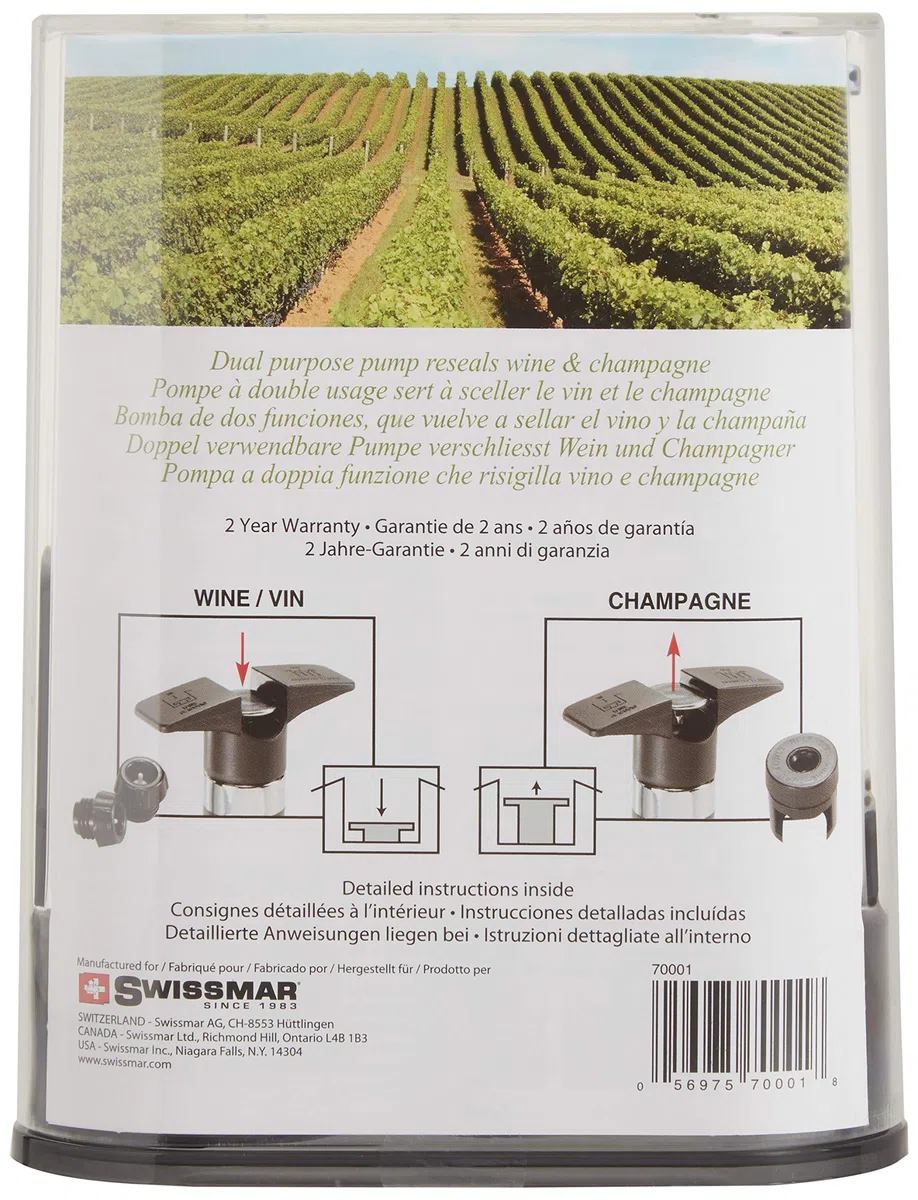 Swissmar 70001 Set Pompa per Vino/Champagne, Plastica, Multicolore