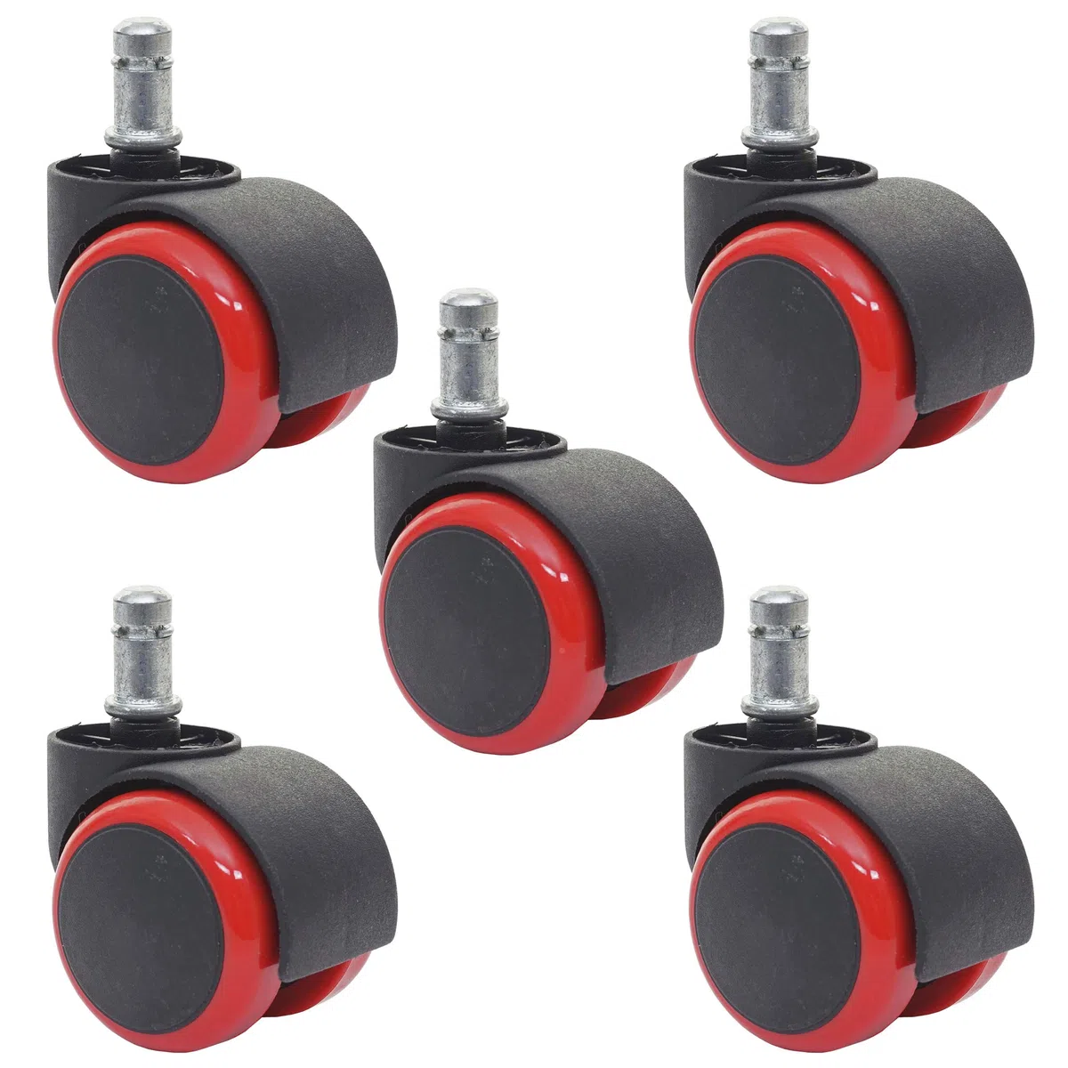 Set 5x ruote per sedie poltrone girevoli 50mm HWC-H86 plastica poliuretano - rosso