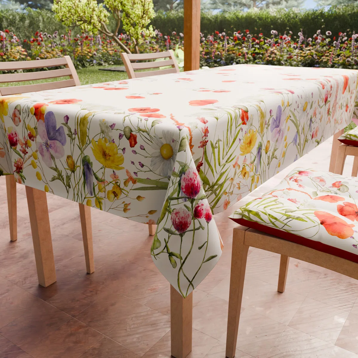 PETTI Artigiani Italiani - Tovaglia Antimacchia Rettangolare Copritavolo Cucina Disegno Floreale 10 X18 Posti (140x360 cm) 100% Made in Italy