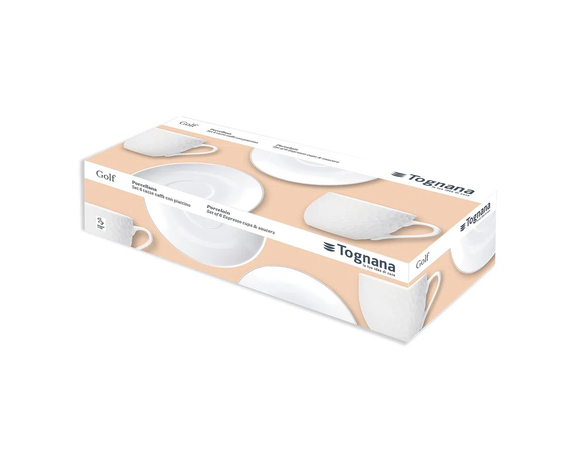 Tognana GF085010000 Set 6 Tazze caffè con Piatto cc80 Golf, Porcellana