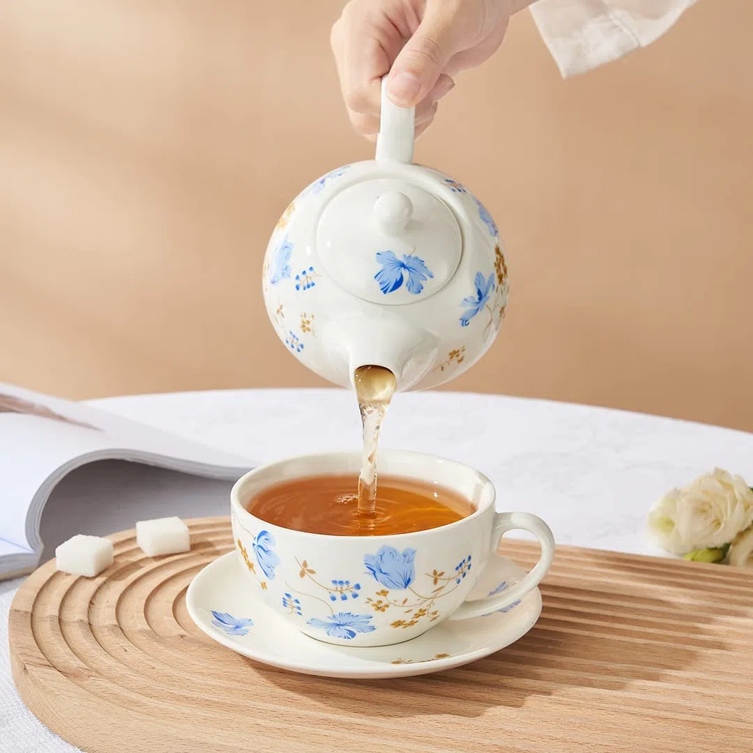 Teiera e tazza in porcellana, set da tè per uno, teiera floreale, regalo per donne, orchidee