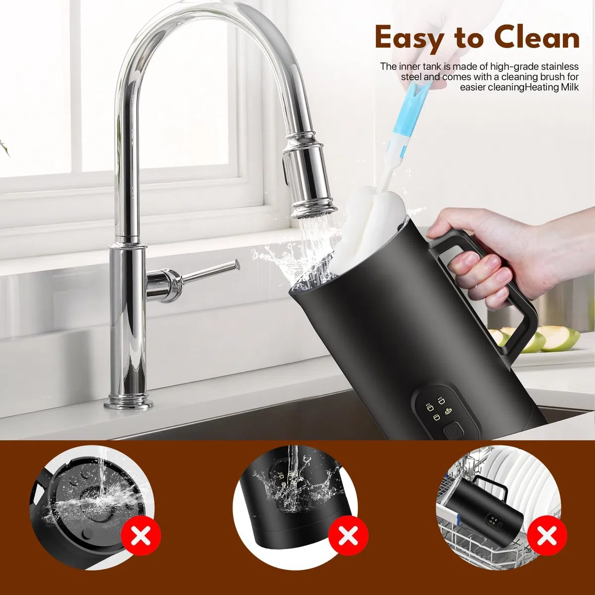 Vexloria Montalatte Elettrico 4 in 1, 580ML, Schiumalatte Caldo e Freddo Veloce, 2 Fruste, Rivestimento Antiaderente, Rivestimento Antiaderente per Cappuccino, Latte, Macchiato e Cioccolata Calda