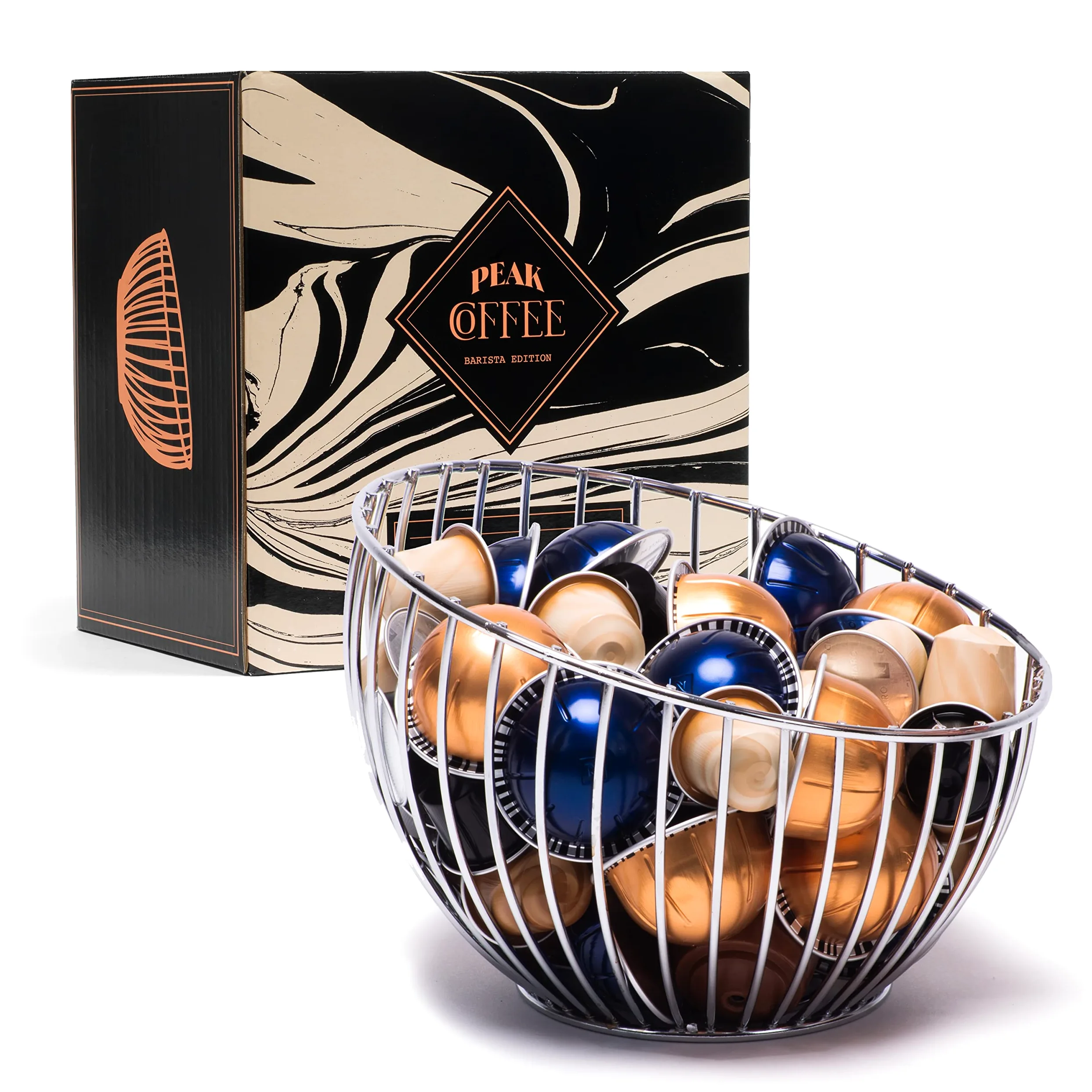 Ciotola grande porta capsule per caffè Nespresso, per macchinette Vertuo, Dolce Gusto e Tassimo Large Multi Pod Finitura cromata