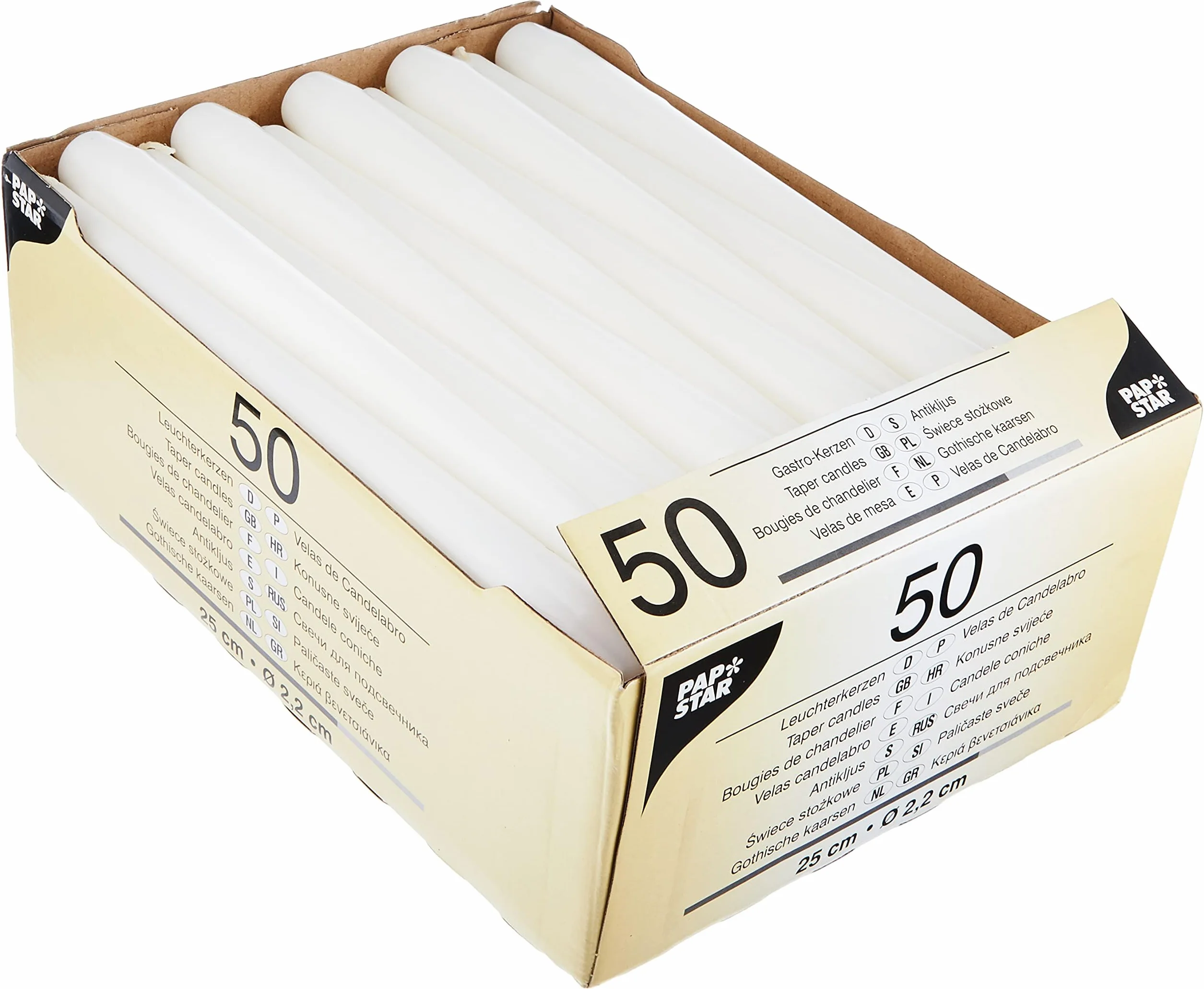 Papstar 17966 Cylinder White - Candele di cera, Confezione da 50 pezzi