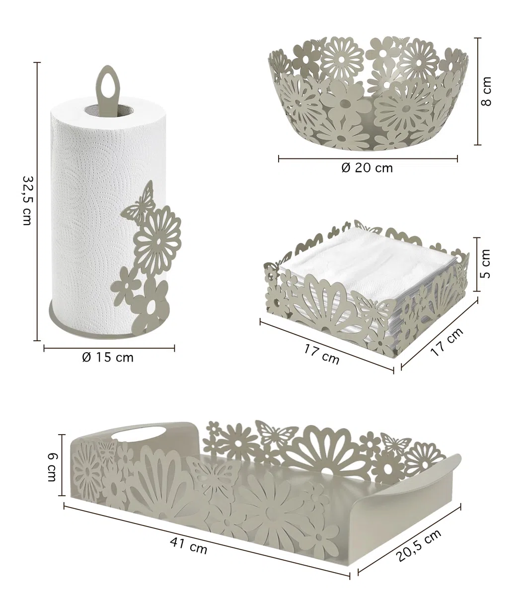 Set Accessori Cucina 2/4 Pezzi Portatovaglioli Vassoio Grande Da Portata Portafrutta Centrotavola Metallo Design Moderno Decorazioni Tavola - Fiori - 4 Pezzi