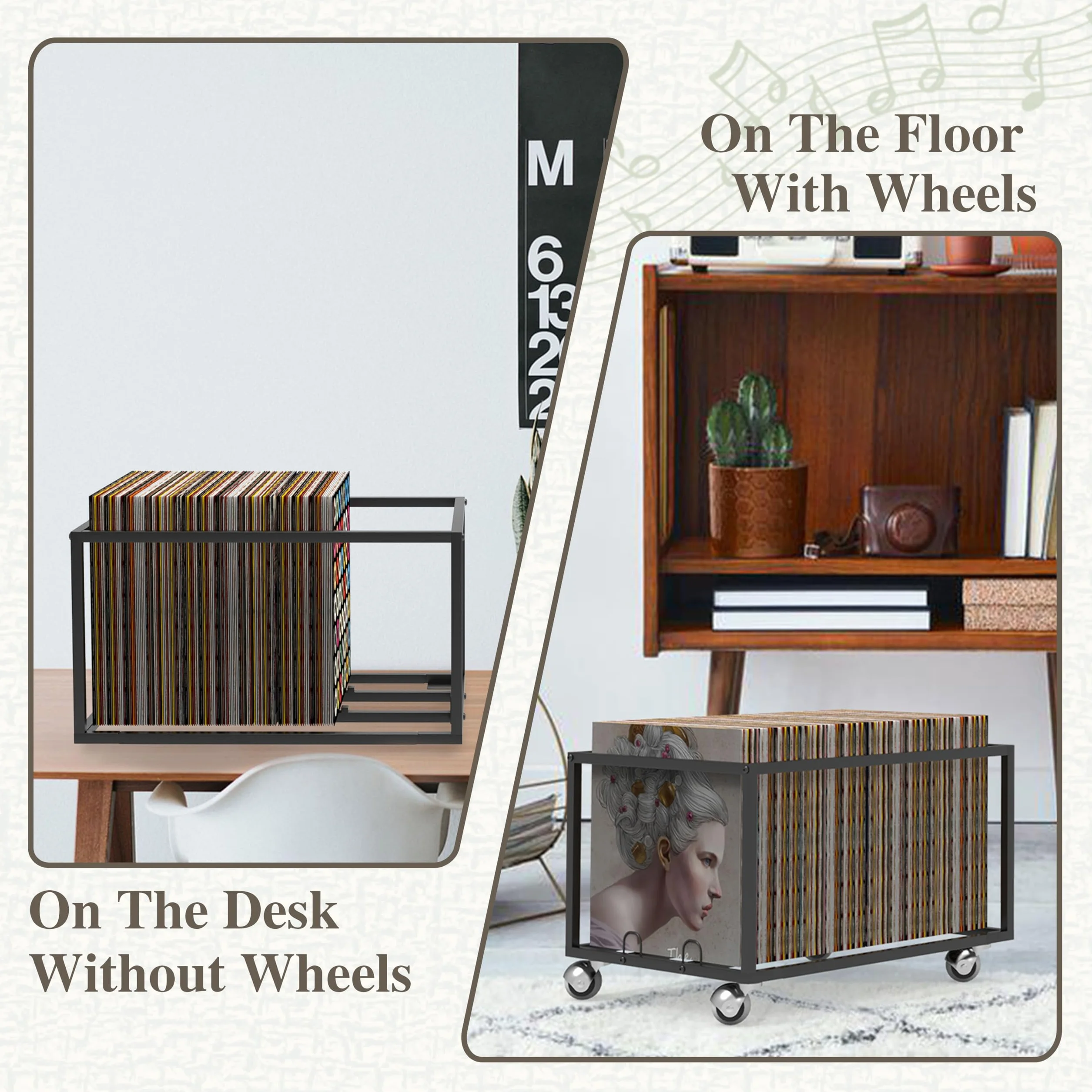 Sturdy Metal Vinile Organizzatore su Ruote - Holds 100 Album - Stile Organizzatore per la Tua Raccolta