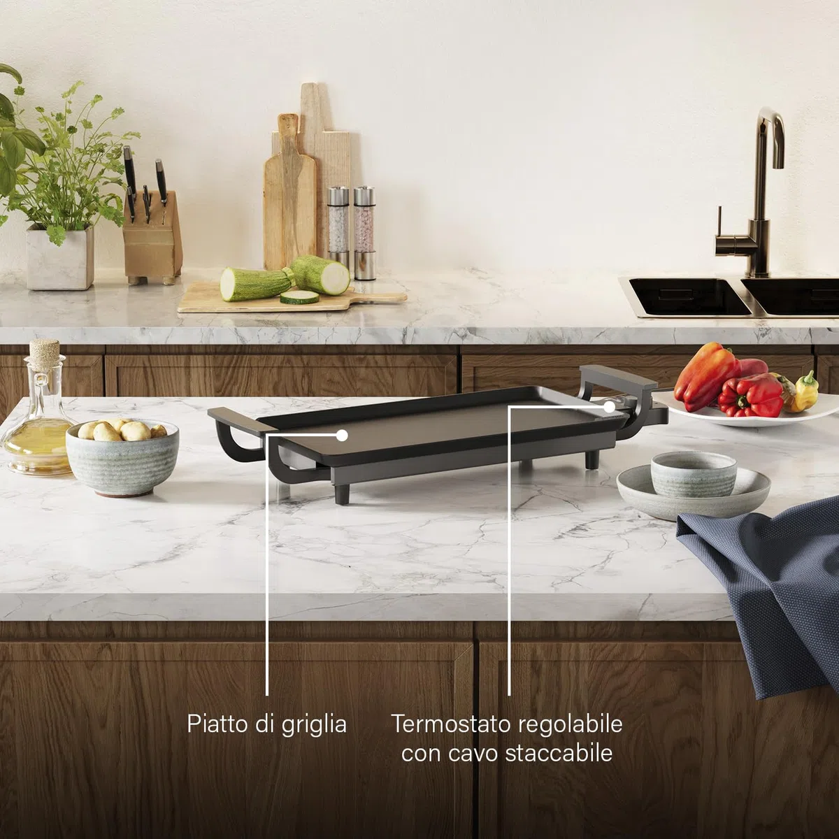 Princess Table Chef Economy 102209 - Barbecue da tavolo, superficie di cottura 43 x 23 cm, termostato regolabile, senza BPA, rivestimento antiaderente, manici Cool-Touch, 1800 Watt