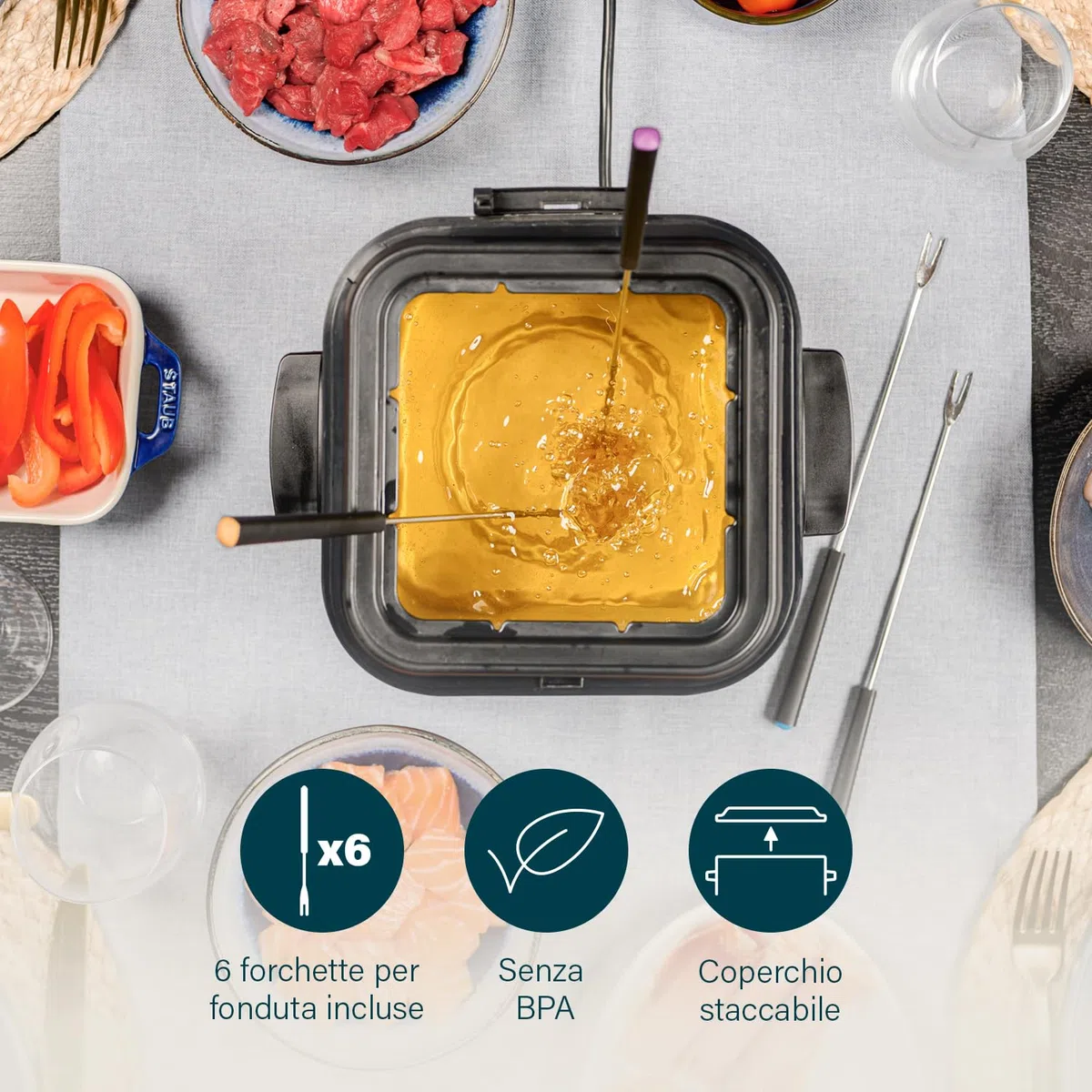 Princess Mini Friggitrice & Fonduta – 1,2 L – Con 6 forchette da fonduta – Riscaldamento rapido – Filtro antiodore – 840 W – 182611