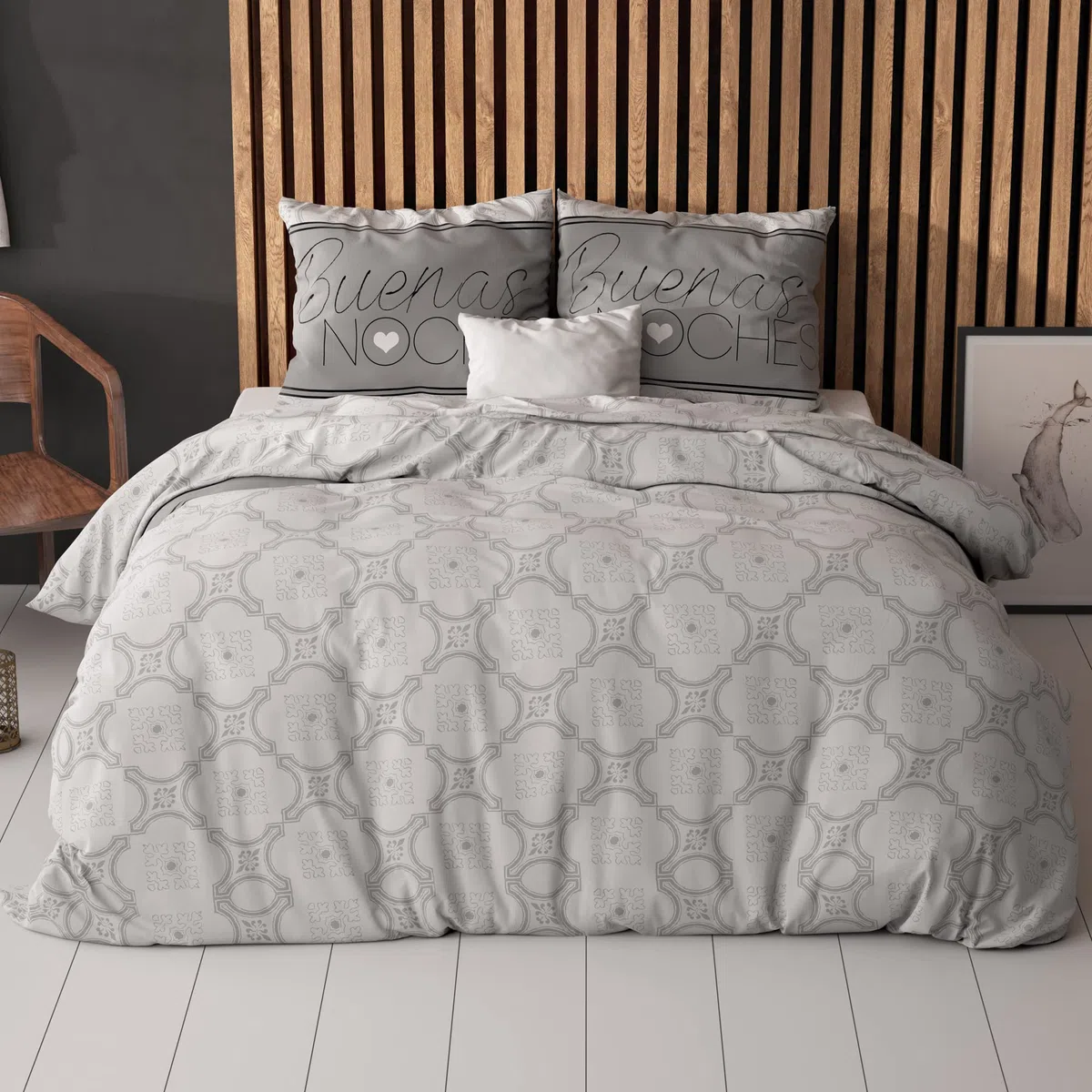 Sleep Time Set Biancheria da Letto 3 Pezzi 200 cm x 200 cm 3 Pezzi Grigio - Buenas - Copripiumini Morbidi e Senza Stiro con Chiusura a Bottoni - Set Biancheria da Letto con 2 Federe 80 cm x 80 cm