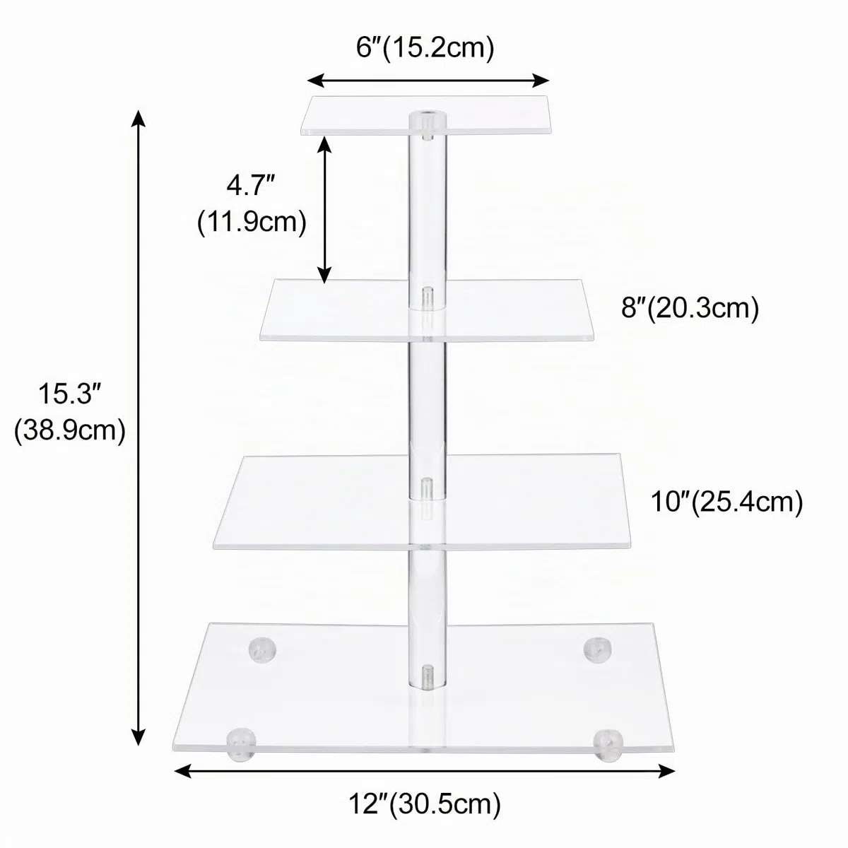CECOLIC Alzata per Cupcake a 4 Livelli Porta Cupcake Quadrato in Acrilico Trasparente Espositore per Torte Torre per Dessert per Decorazioni per Feste di Compleanno di Matrimoni (Quadrato - 30,5 cm)