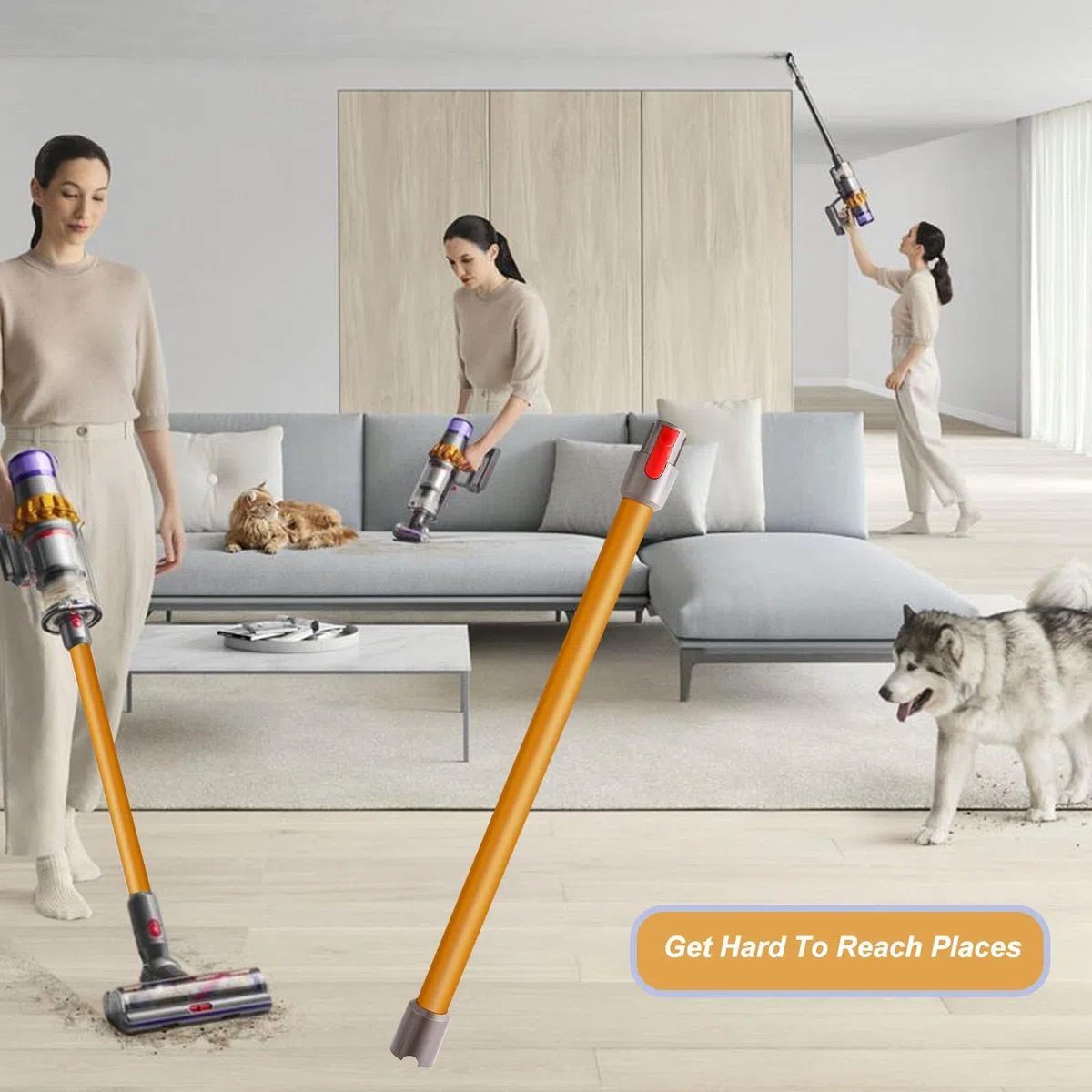 Tubo Ricambi per Dyson V15 V11 V10 V8 V7 Aspirapolvere, Tubo a Sgancio Rapido, Lunghezza 73cm（Oro）