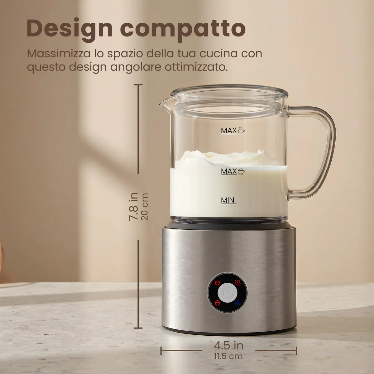 Montalatte Elettrico 4 in 1, Montalatte Induzione 500ML Freddo e Caldo con Vetro Visibile Graduazione, Automatici, Silenziosa, Lavastoviglie per Cappuccino, Caffè, Latte